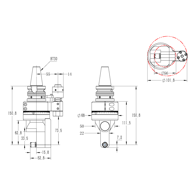 DK90-BT30-DC5-33.5輕型側(cè)銑頭，小型直角銑頭