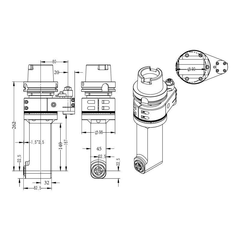 DK90-HSK100A-145角度頭